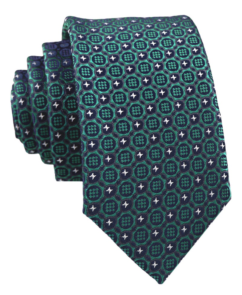 Ctskyte Slim Silk Necktie for Men Woven Jacquard Patterned Business Wedding Skinny Ties (Green Patterned, One Size) - Image 1
